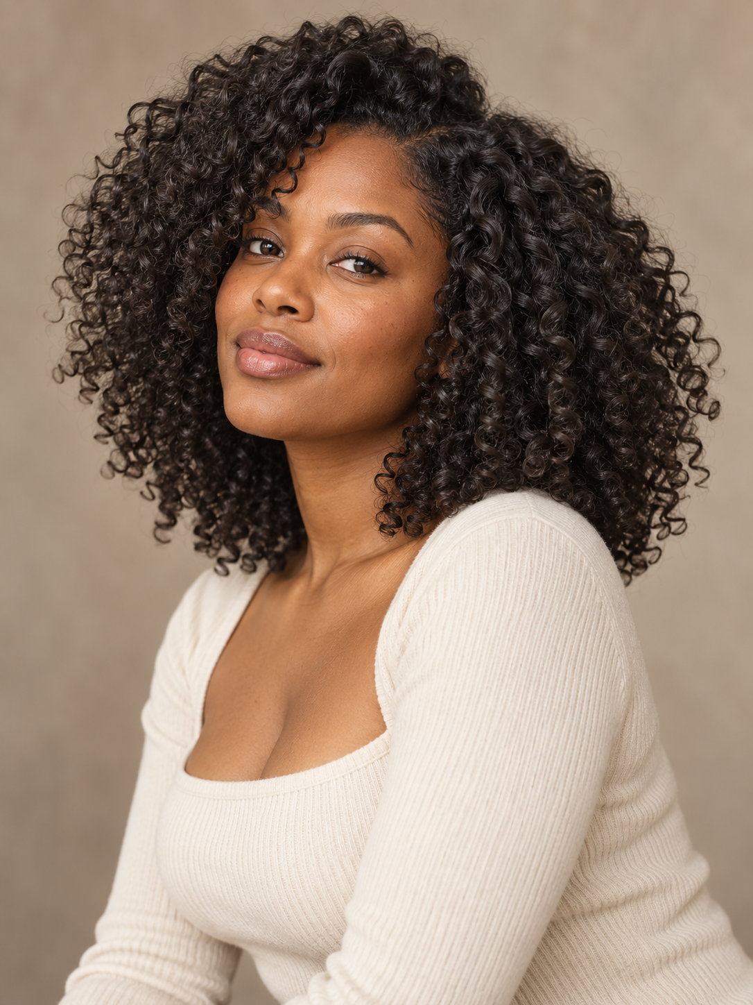 Illustrative shoulder-length natural curly hairstyle