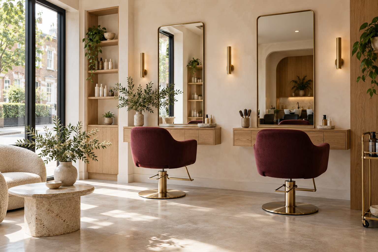 Illustrative interior of a warm independent hair salon